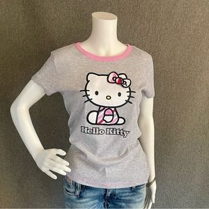 RARE Hello Kitty Juniors XL Grey Tee T-Shirt with Pink Thread and 3D Bow